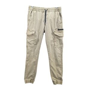 Peacocks Men's Cargo Jogger Pants Size 32R Khaki Cotton Blend Drawstring Hiking
